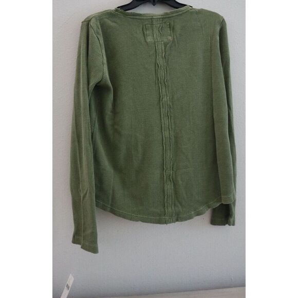 Pilcro Anthropologie Women's Sz S Moss Green Thermal Waffle Henley L/S Shirt - Picture 2 of 7